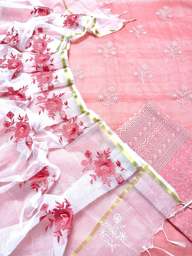 Designer Pink Flower Hand block Print Kota doria Suit main image 1