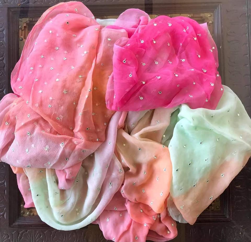 Pure Chiffon Mirror Work Saree In Multicolor,Shop Raputi Chiffon Saree,Best Chiffon Saree Online