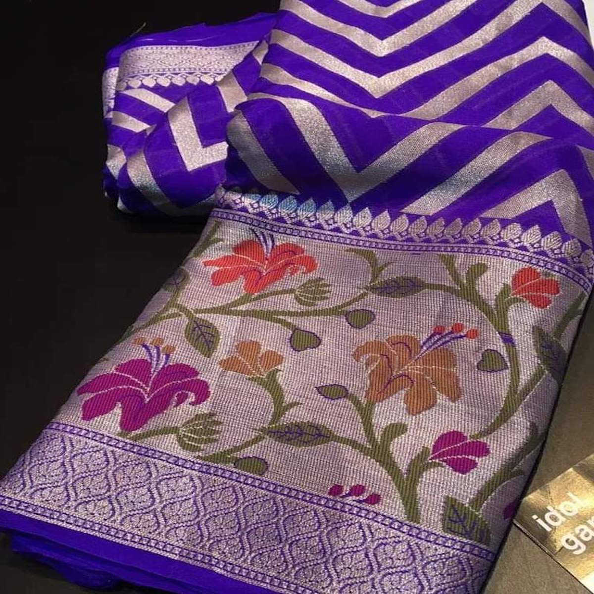 Banarasi khaddi saree with meenakari work in purple