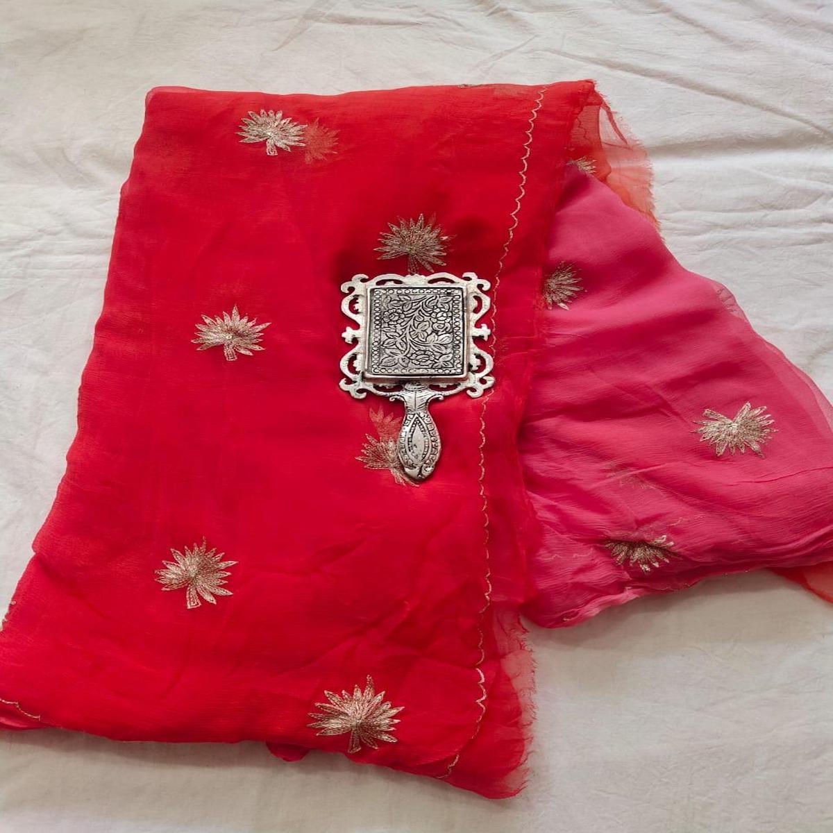 Rajputi Chiffon Handwork Saree In Red,Have Now,Pure Chiffon Saree,Buy Now,Bandhani Saree