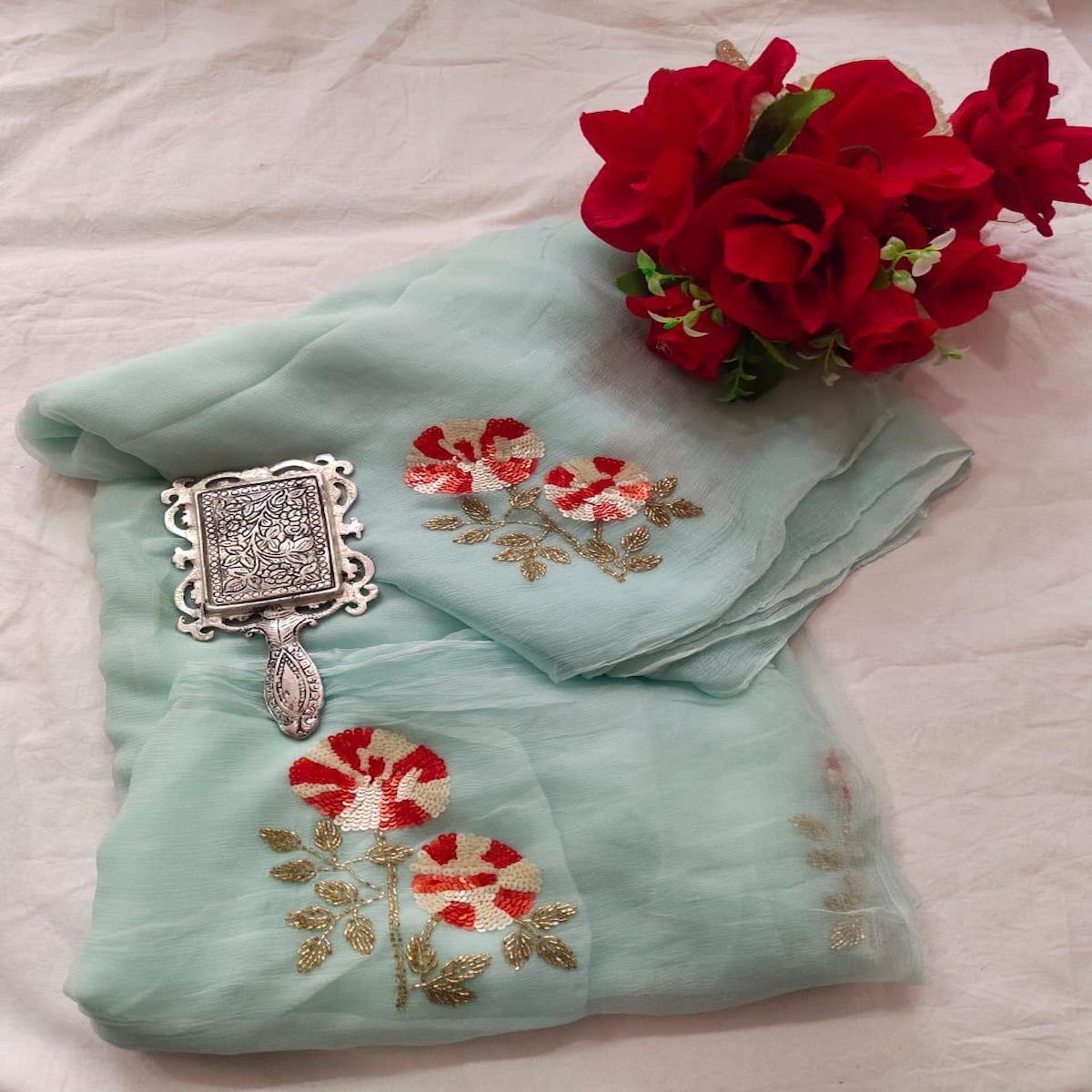 Orange Pure Chiffon Gota Patti Saree,Shop Rajputi Chiffon Handwork Saree,Shop Latest Chiffon Saree