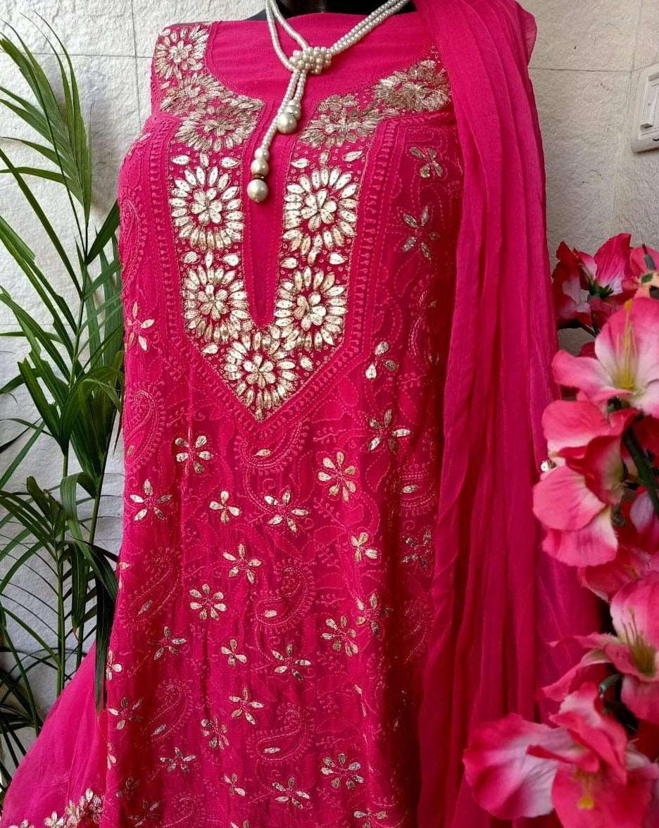 Hot Pink Chikankari Gota Salwar Suit,Shop Best Price Chikankarií«í?,Shop Best Price Chikankarií«í?