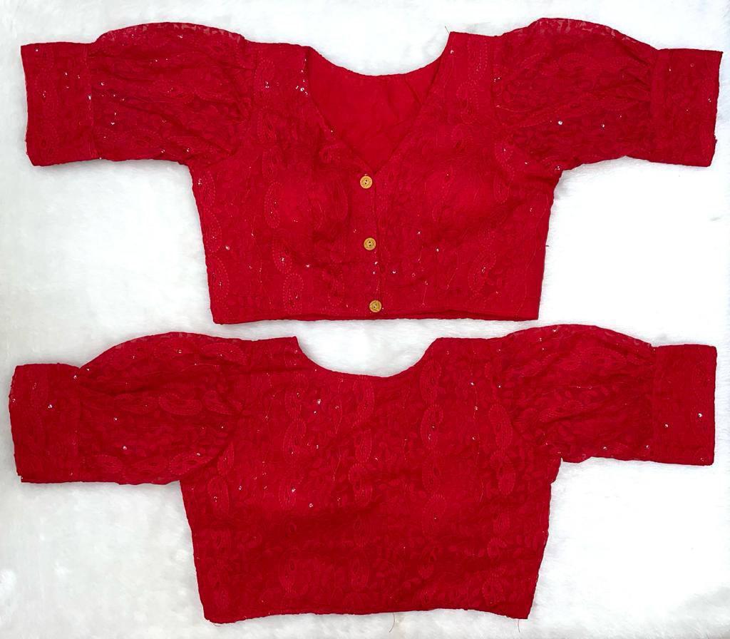 Red Chikankari Work Cotton Blouse