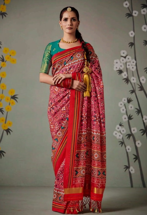 Red Printed Patola Silk Saree
