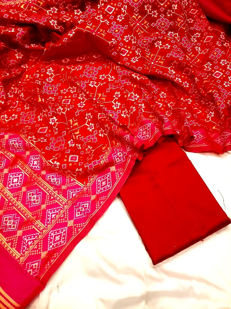 Red Banarasi Silk Katan Patola Design Suit