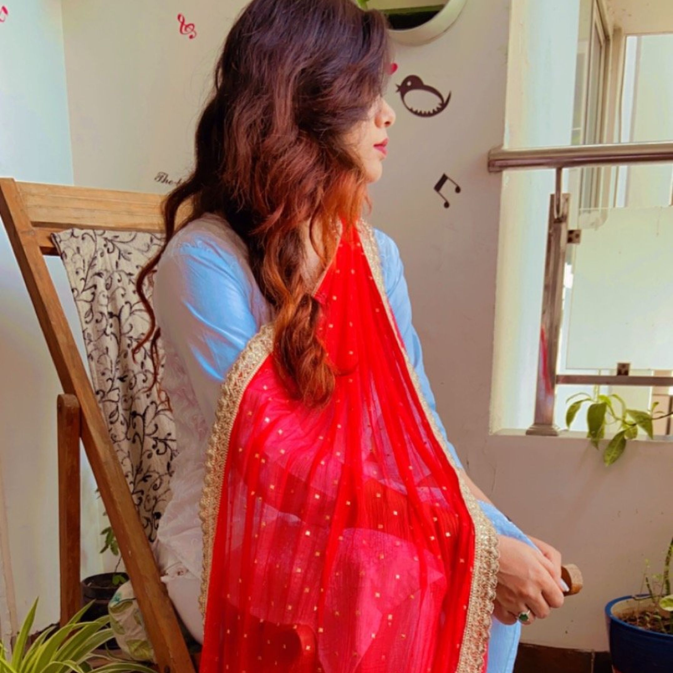 Red Chiffon Dupatta