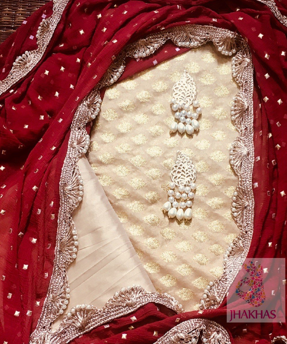 Red Desiger Dupatta And Chanderi Silk Top - jhakhas.com