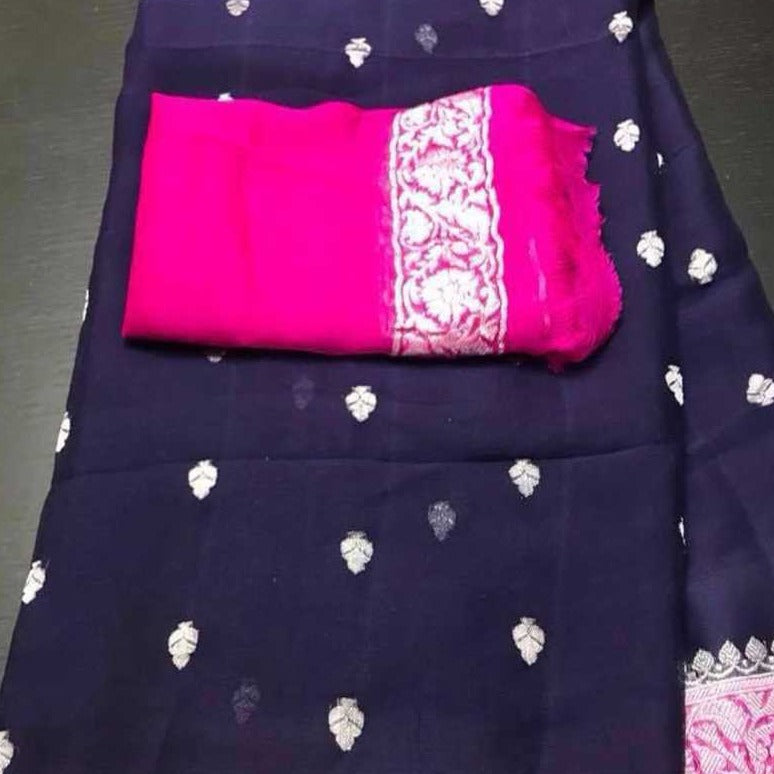 Royal Blue Khaddi Banarasi Chiffon Saree,Wedding Saree, Indian Sarees, Online Sarees