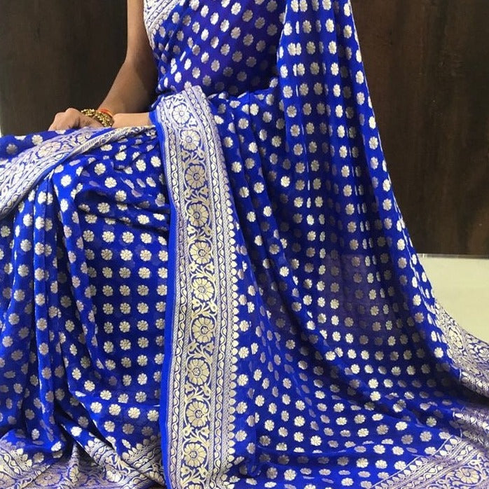 Blue Heavy Banarasee Saree Online - jhakhas.com