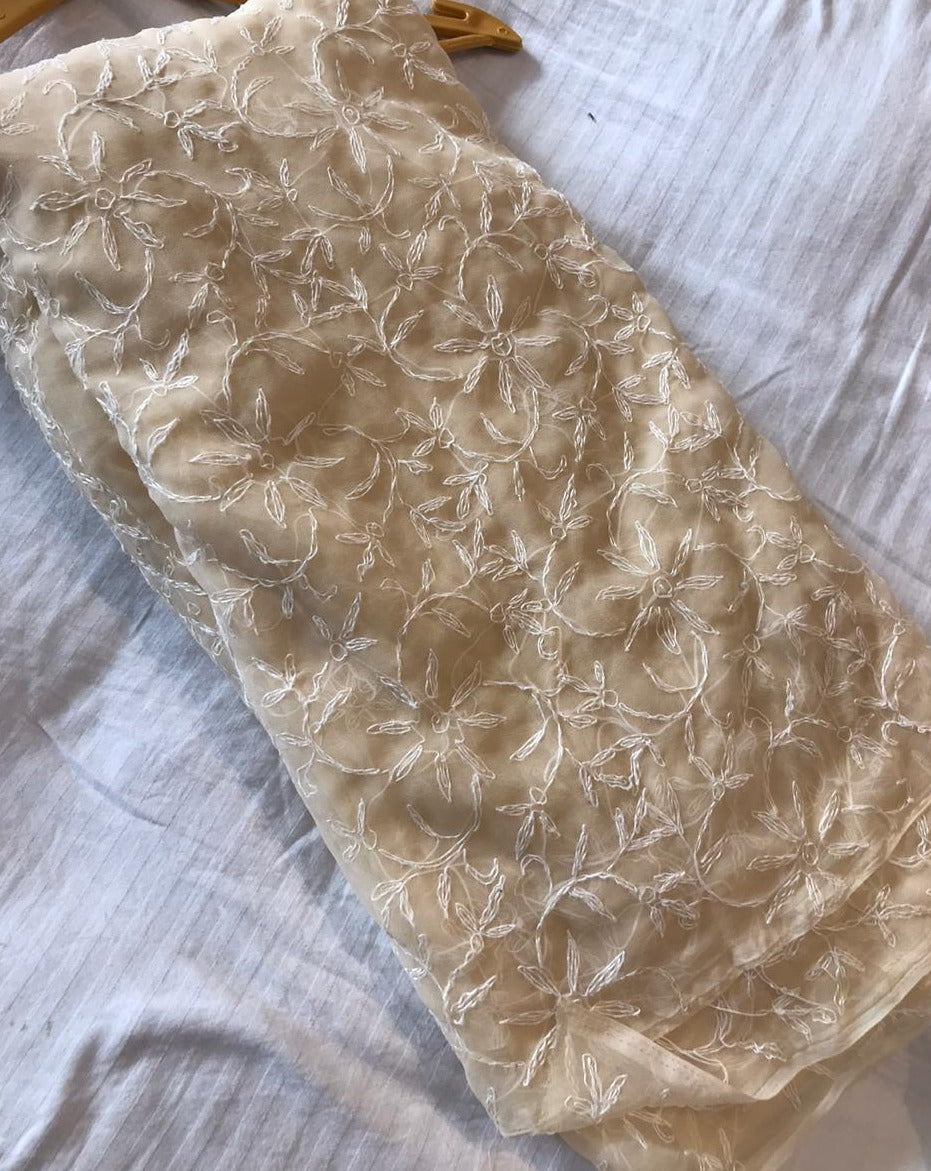 Light Brown Lucknowi Tepechi Work Saree,Chikankari saree from lucknow, Chikankari saree online