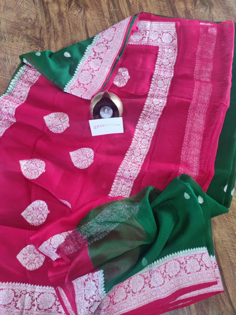 Green And Pink Banarasi Khaddi Georgette Saree