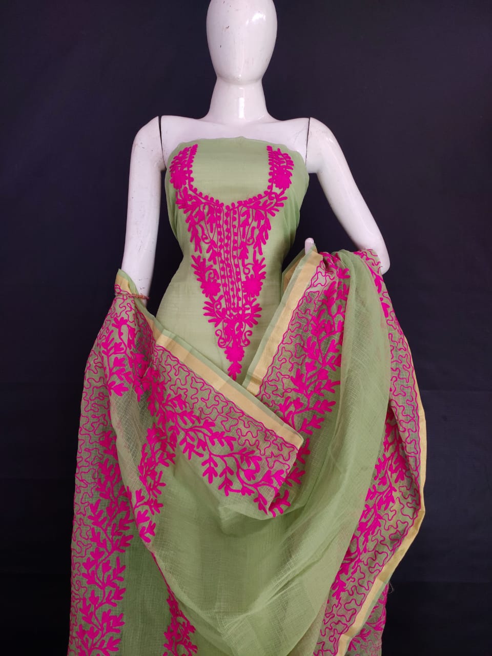 Shop Kota Doriya Embroidery Work Suit In Green