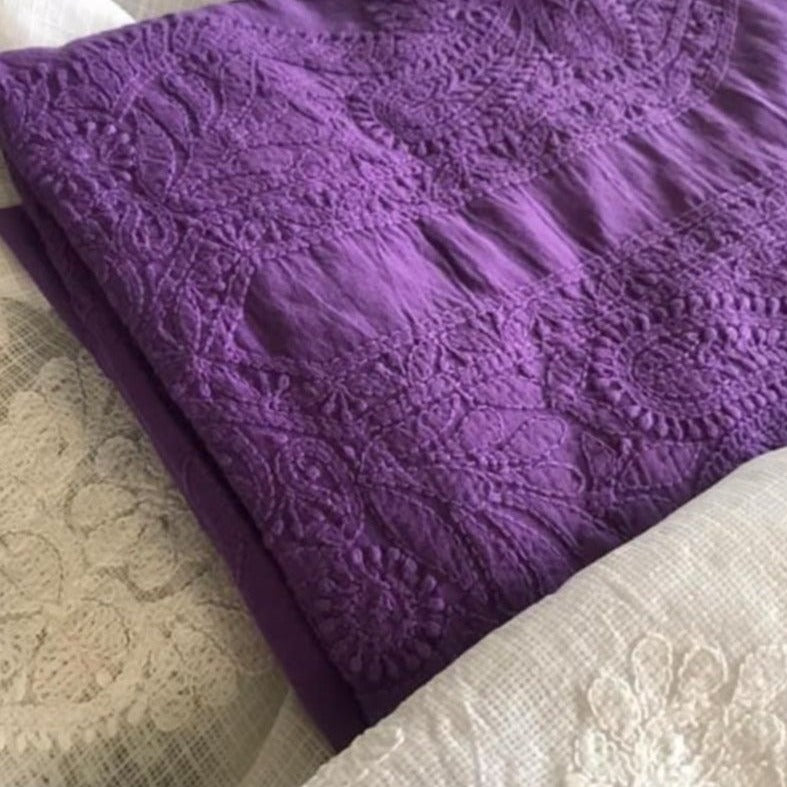 Pure Cotton kurta piece with Kota dupatta in Purple and white - jhakhas.com