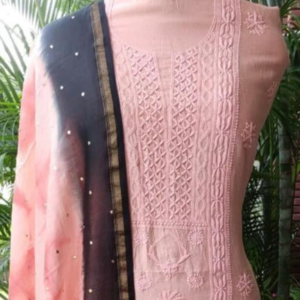 Nazneen –Pink-Black Pure Chanderi Chikankari Salwar Suit