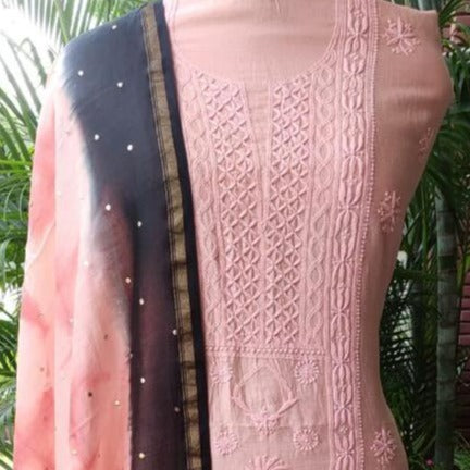 Pink-Black Pure Chanderi Chikankari Salwar Suit