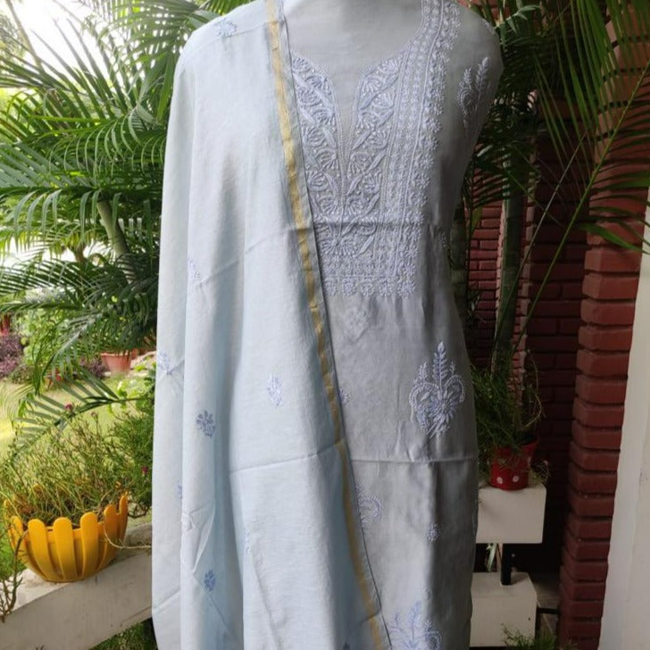"Ashna" Grey Pure Chanderi Chikankari Salwar Suit