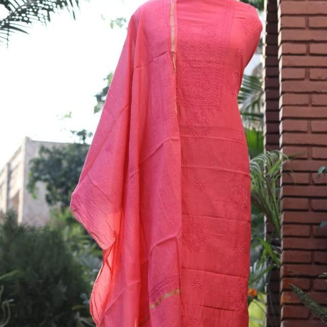 Laajo- Pink Pure Chanderi Chikankari Salwar Suit