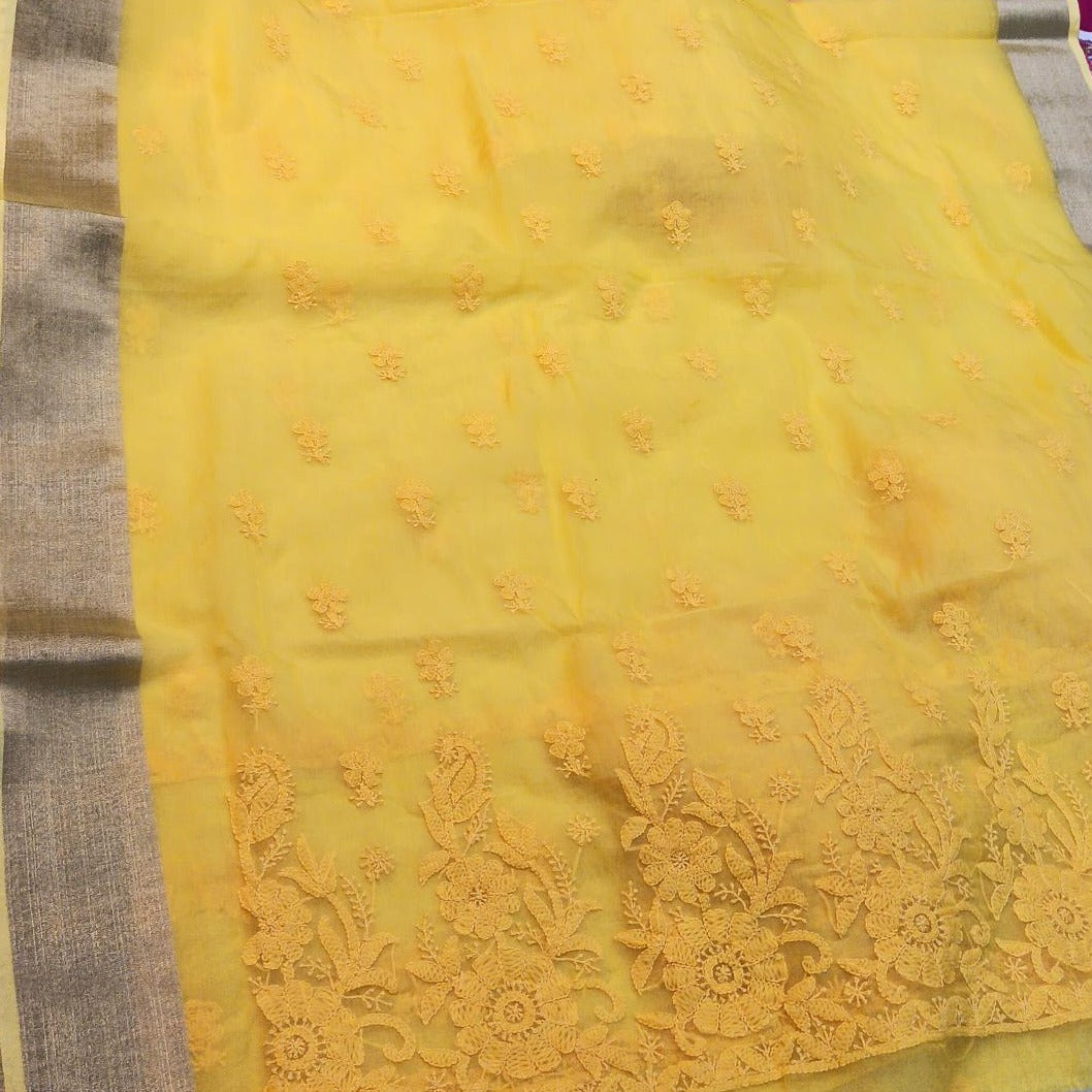 Sunshine Yellow Organza Chinkari Salwar Suit fabric