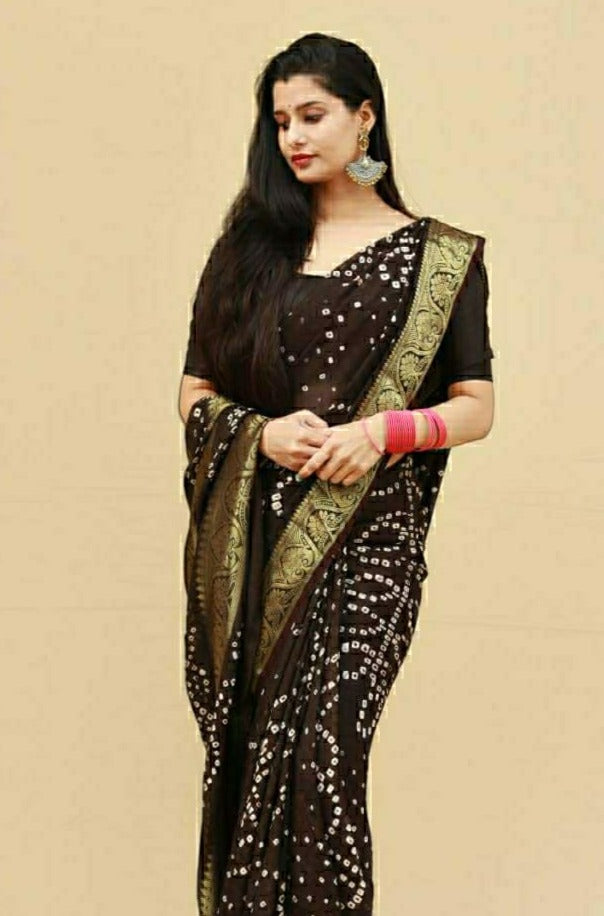 Black Bandhani Soft Art Silk Saree