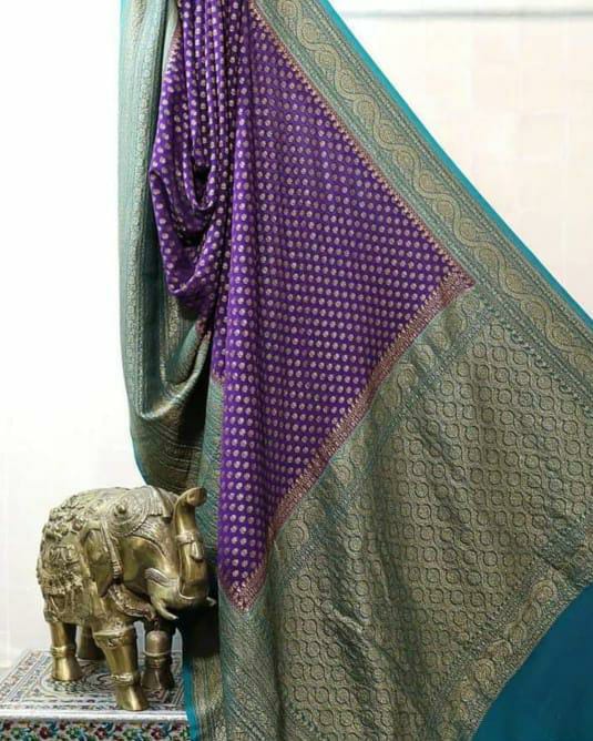 Royal Purple-Teal Blue Banarasi Khaddi Party Wear Saree