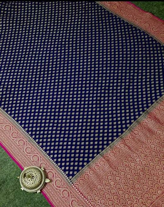 Navy Blue-Bold Pink Heavy Banarasi Khaddi Occasion Saree