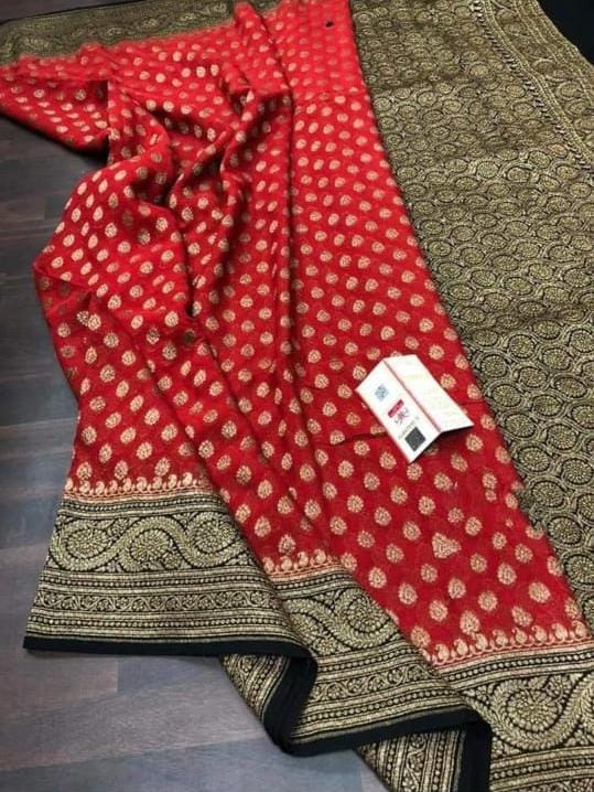 Red-Dark Green Full Jaal Banarasi Khaddi Saree