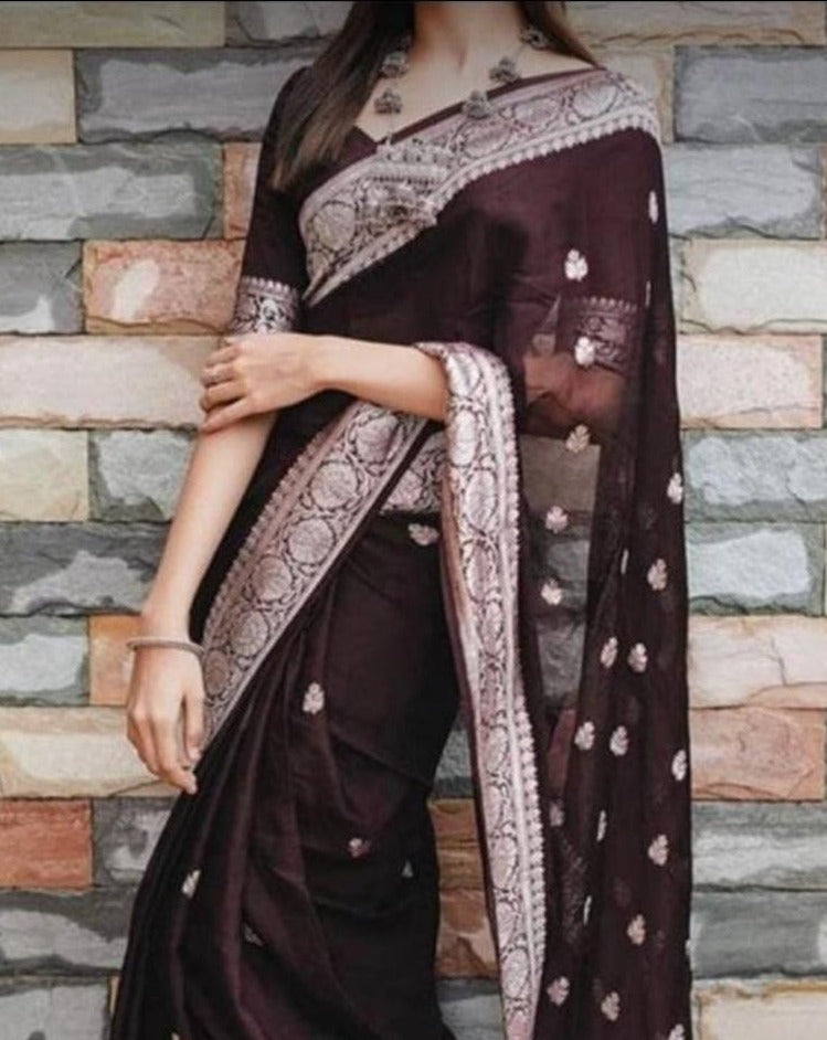 Wood Brown Banarasi Khaddi Georgette Jaal Saree
