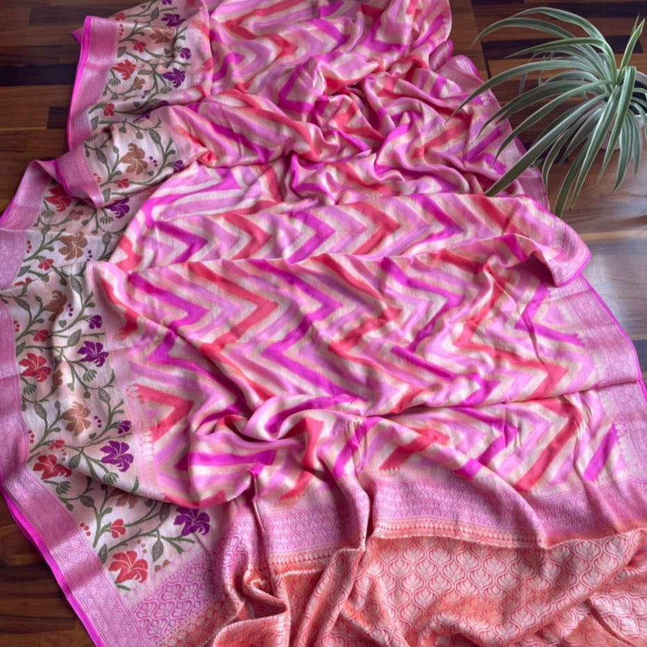 Rose Pink Banarasi Elegant Saree with meenakari