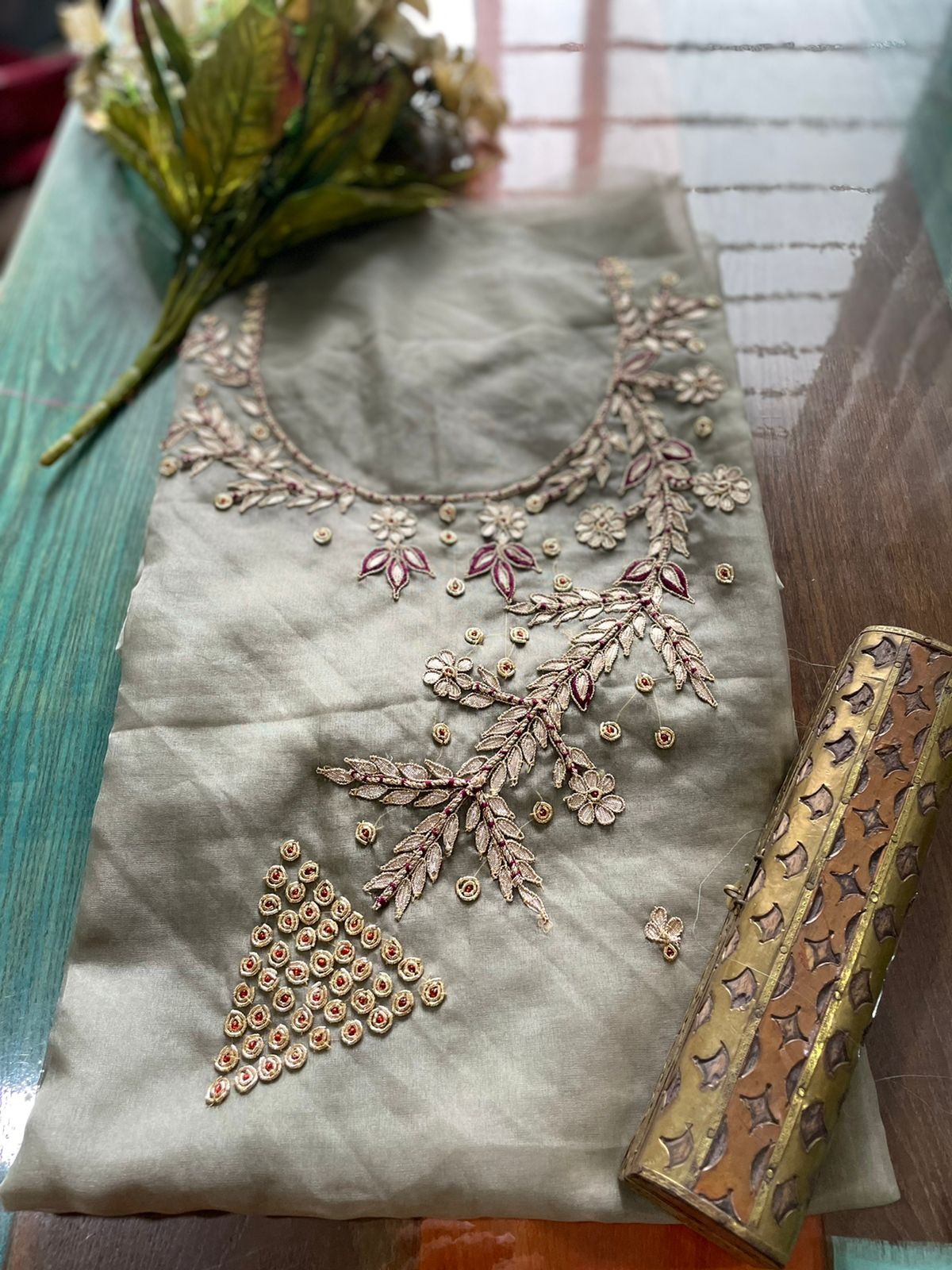 Grey Gota Patti Organza Kurti