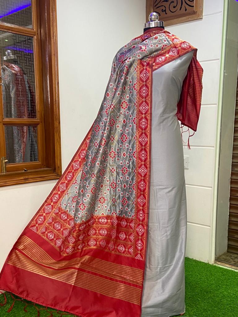 Grey Banarasi Katan Suit