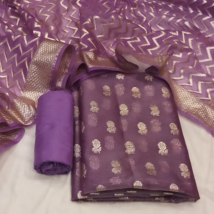 Wine Banarasi Organza Silk Handloom Suit