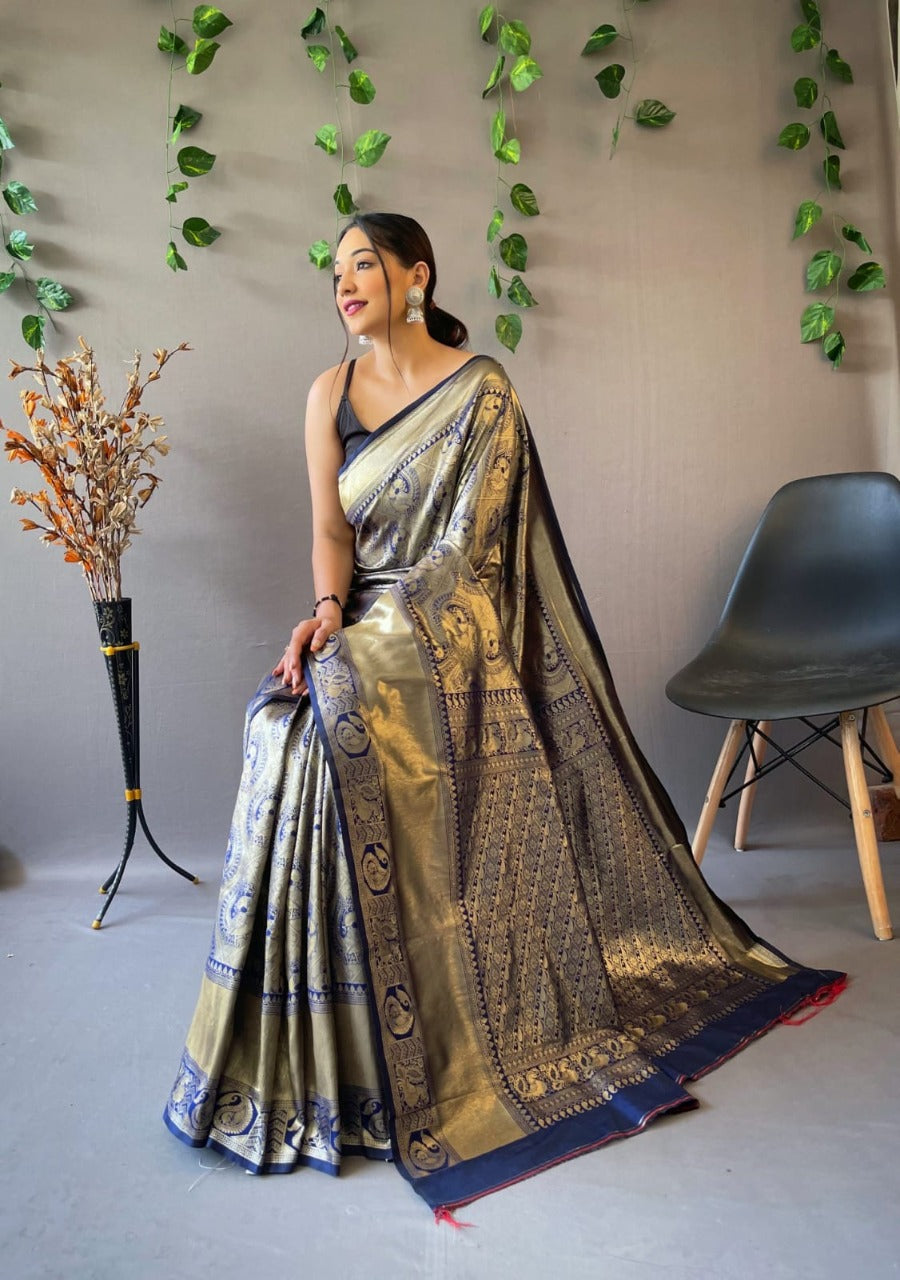 Navy Blue Kanjivaram Silk Saree