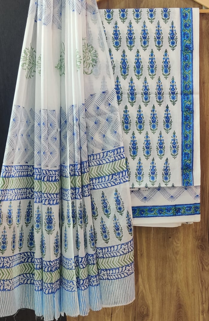 White Cotton Handblock Print suit