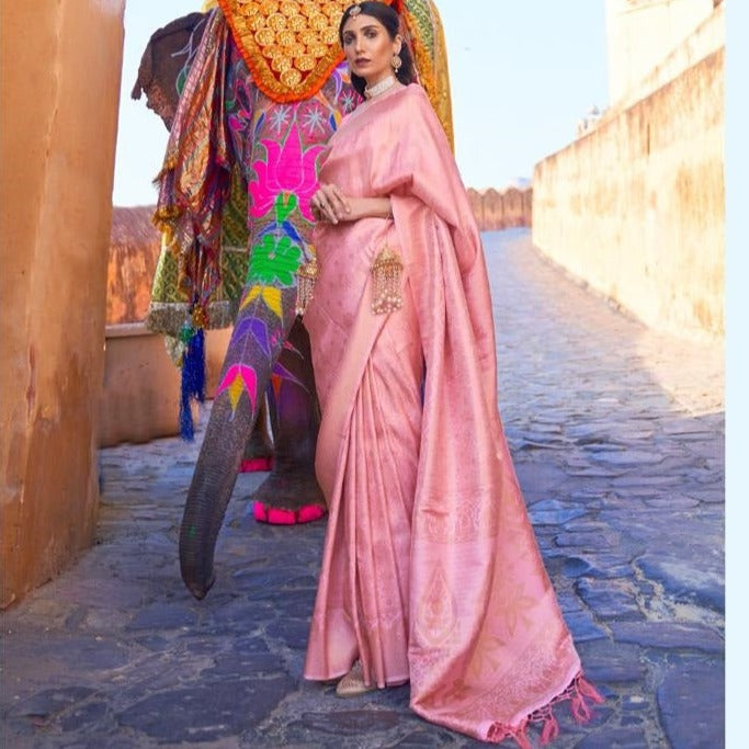 Pink Silk Handloom Weaving Saree
