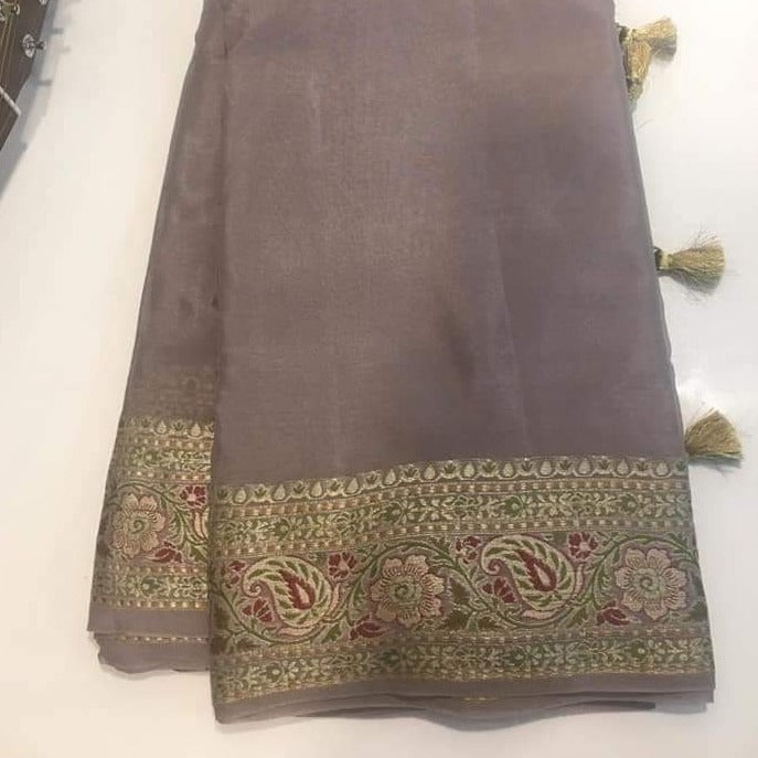 Grey color Meenakari Banarasi Saree