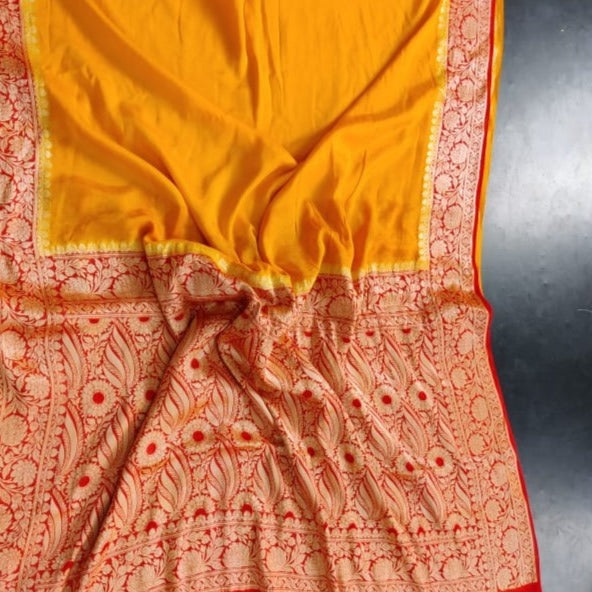 Orange-Red Meenakari Banarasi Chiffon Saree for Party