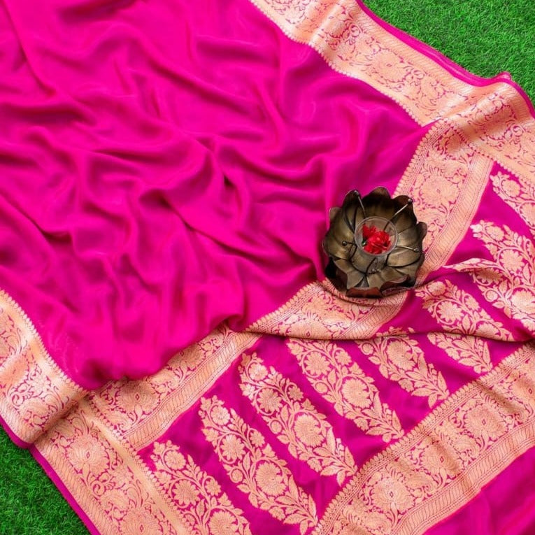 Pink Banarasi Saree In Meenakari