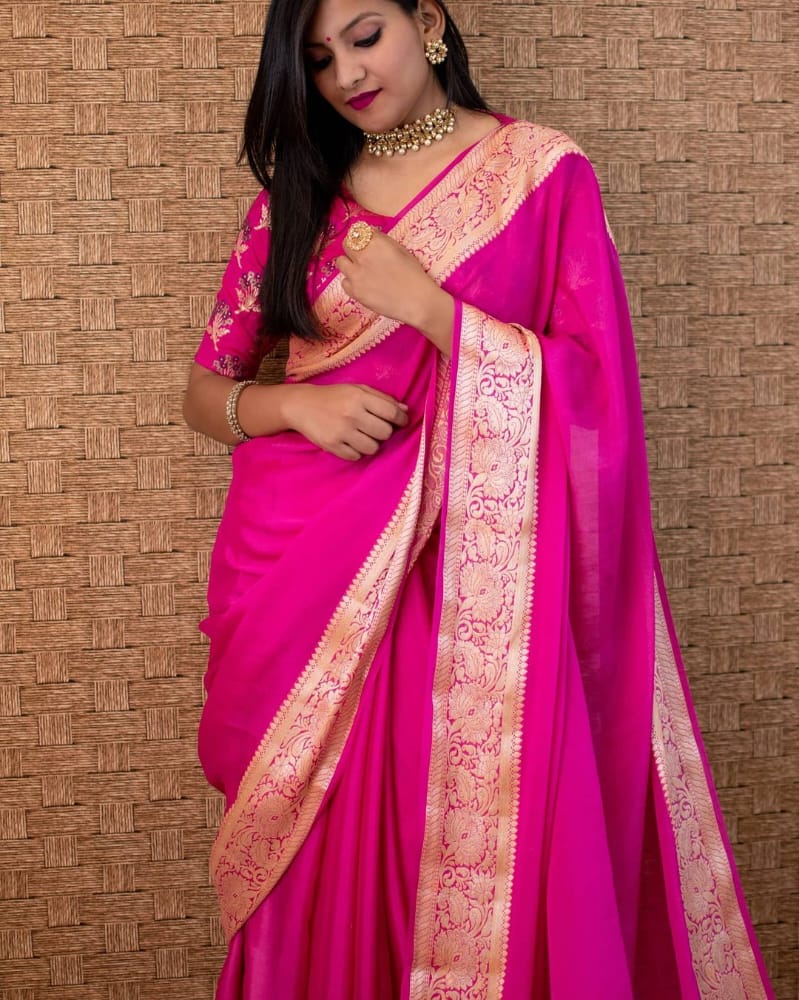 Hot Pink Meenakari Banarasi Bandhej Party Wear Saree online
