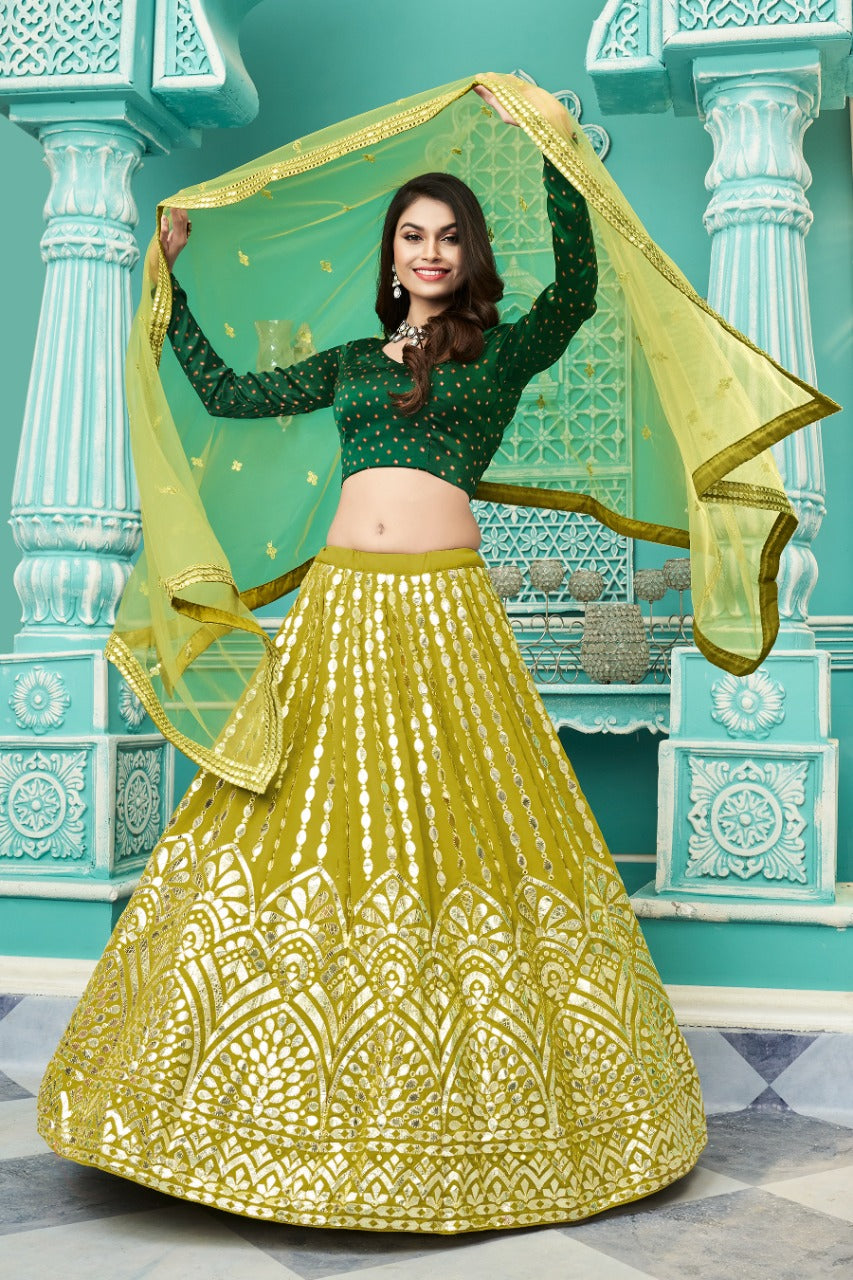 Green Georgette with Gota Patti Embroidery Work Lehenga(ONLY PREPAID)