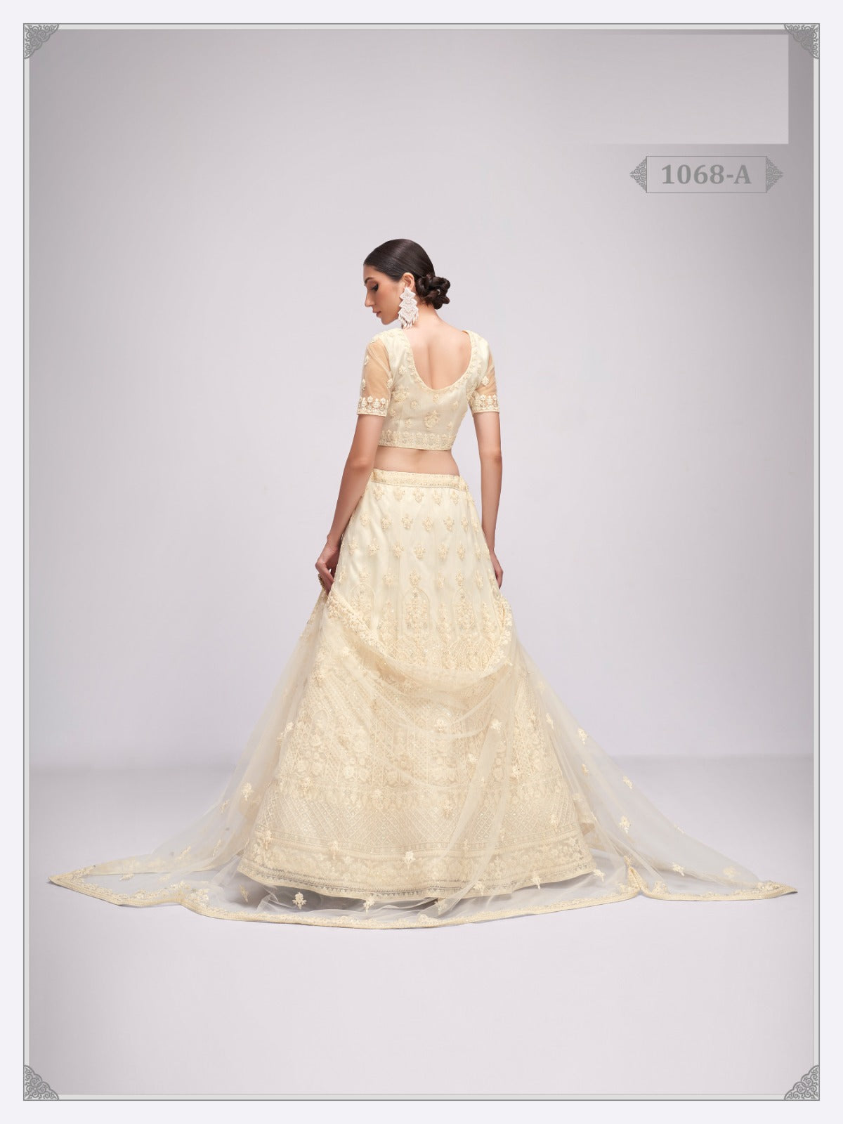 White Net Embroidery Semi Stitched Lehenga