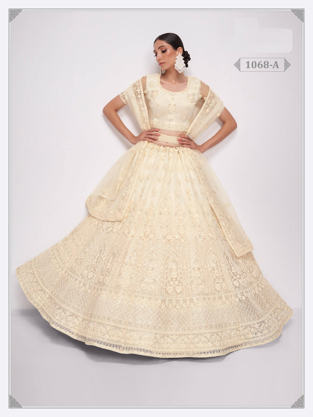 White Net Embroidery Semi Stitched Lehenga