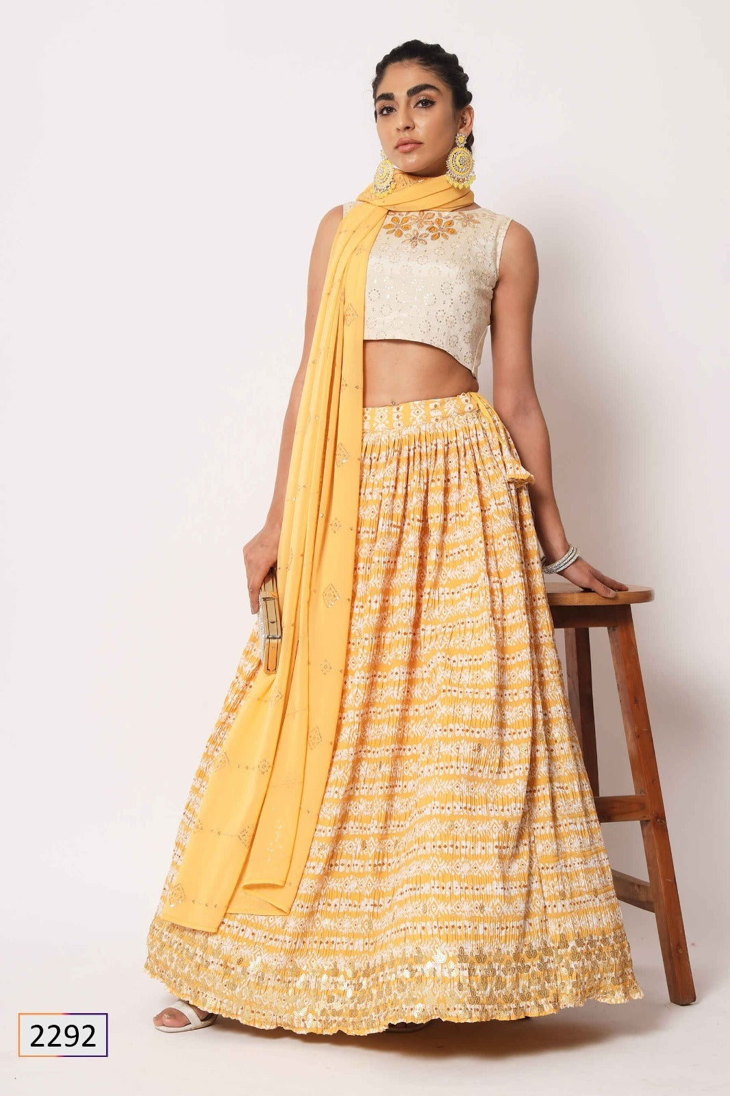 Yellow Art Silk Floral Lehenga