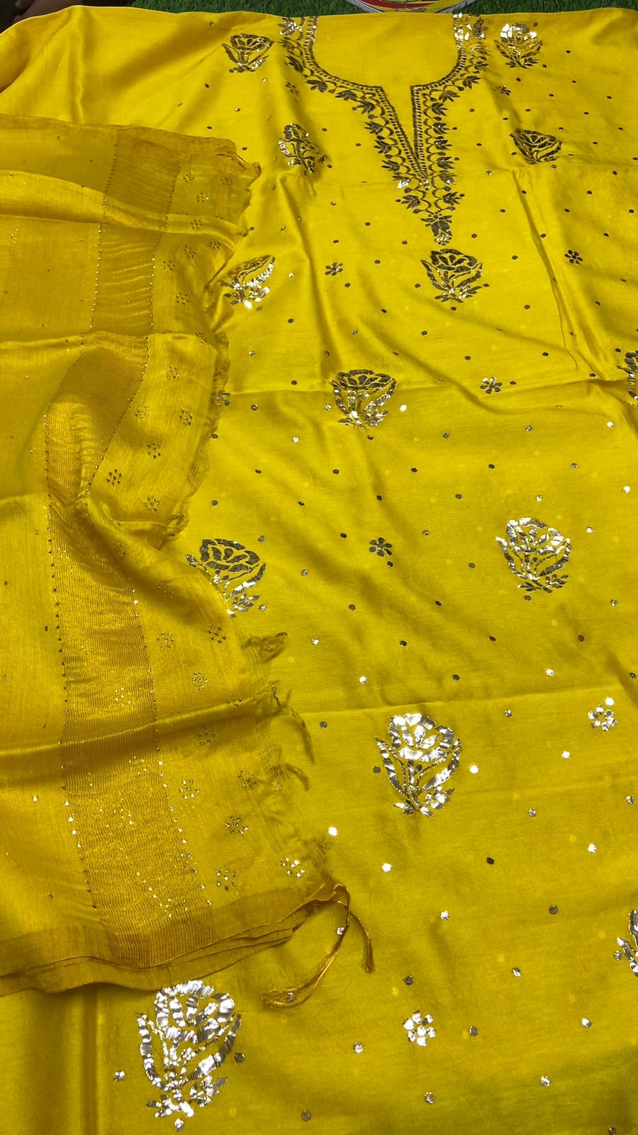 Zarqa – Yellow Chanderi Chikankari Silk Kurti And Dupatta