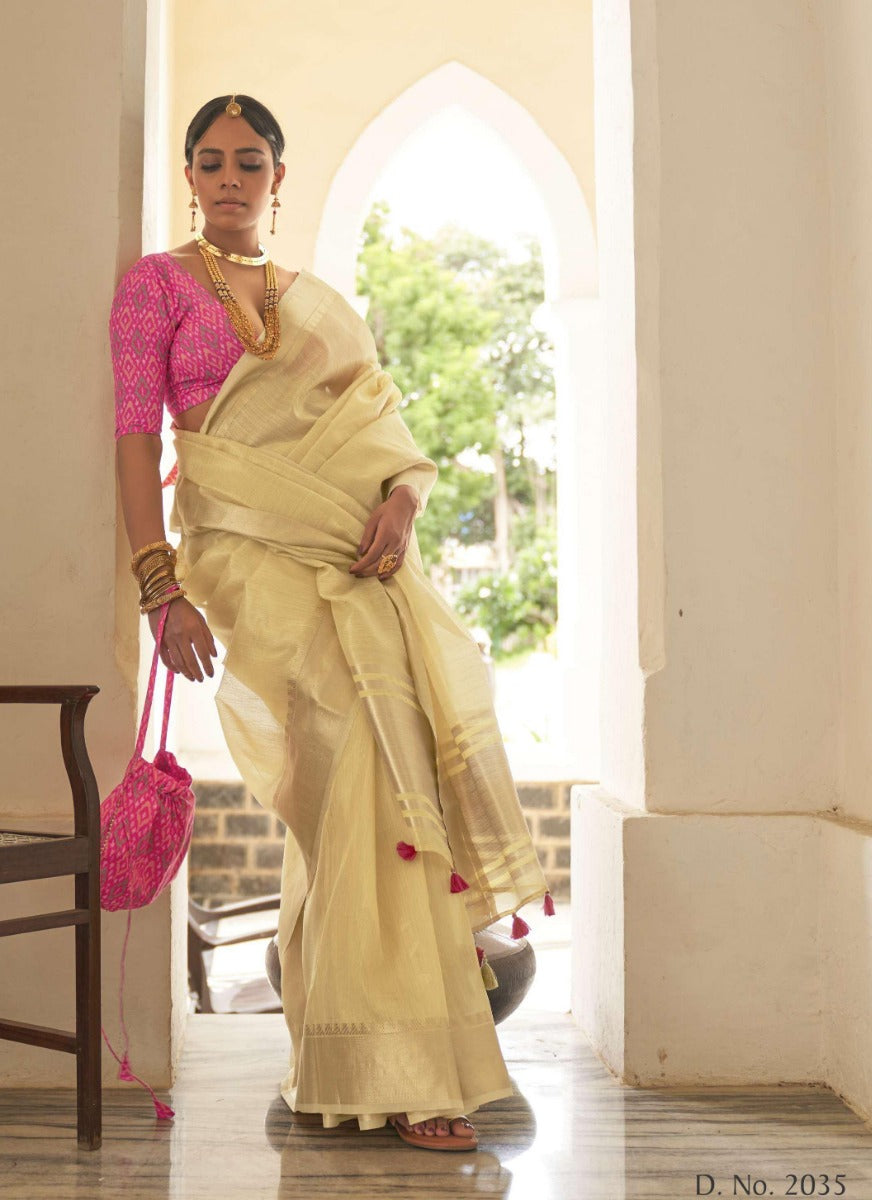 Yellow Organza Silk Saree With Blouse