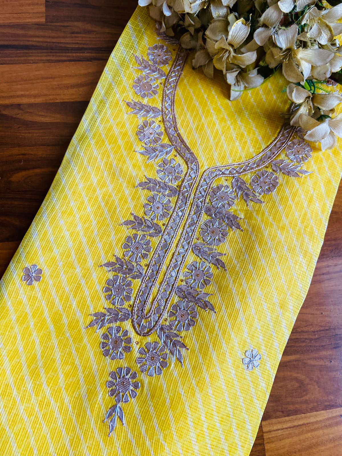 Yellow Kota Doriya Leheriya Kurti, Organza Kurti , Kota Doriya Kurti