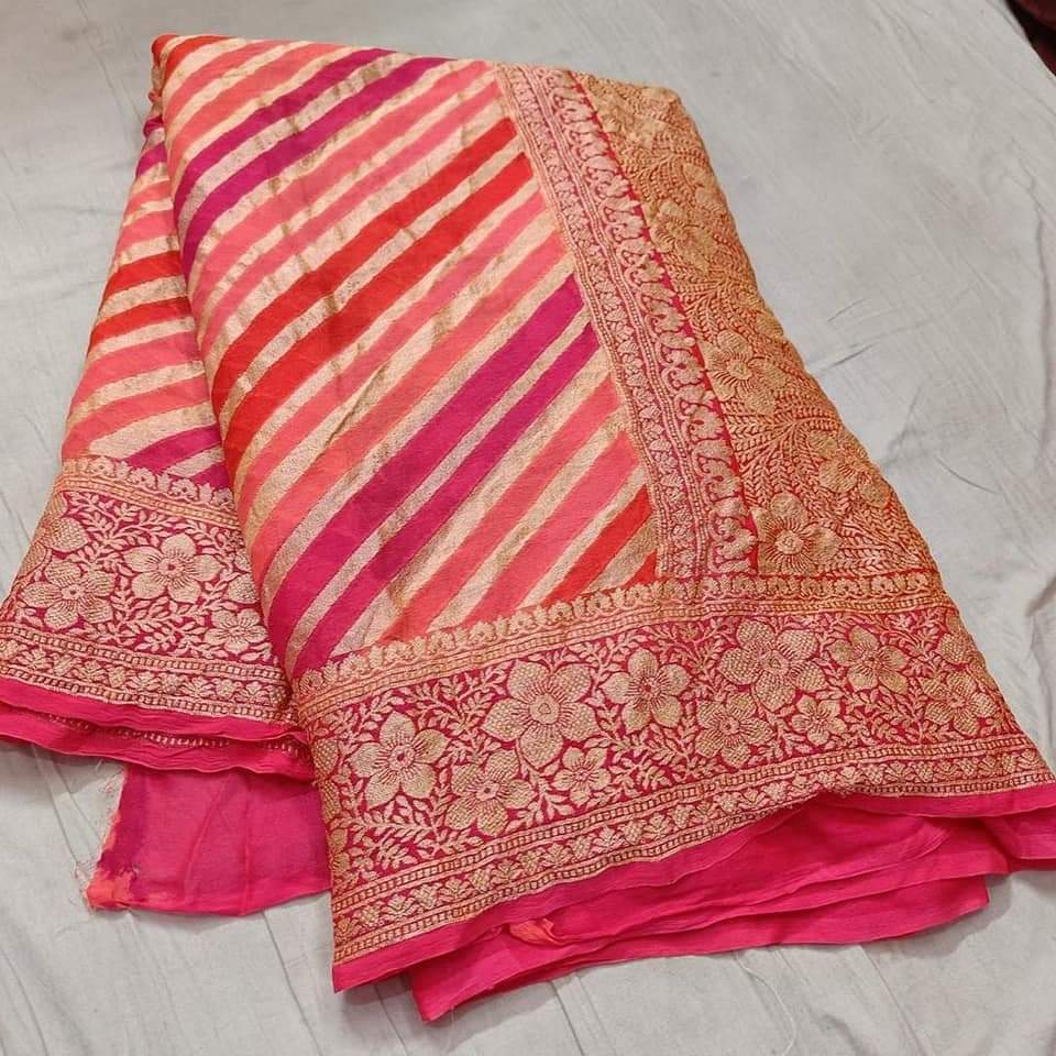 Red Pink Party Wear Banarasi Meenakari Saree