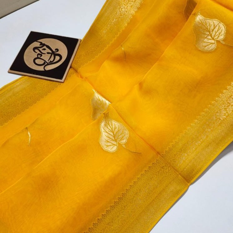 Sun Yellow Banarasi Semi Georgette Zari Saree in Soft Silk