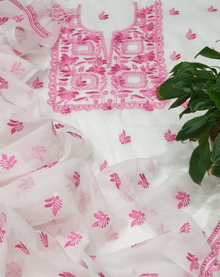 Pink Kota Doria Embroidery Work Suit,kota doria suits online shopping
