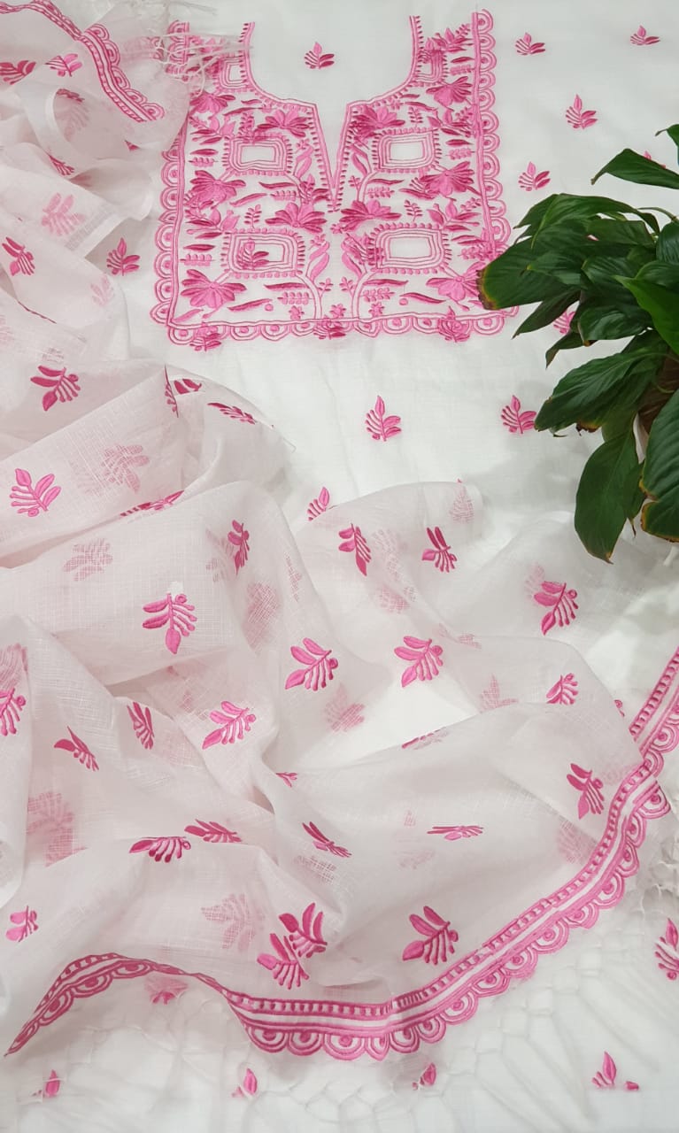 Pink Kota Doriya Embroidery Work Suit