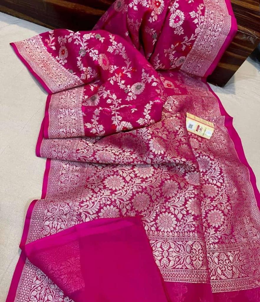 Hot Pink Jaal Designer Banarasi Saree